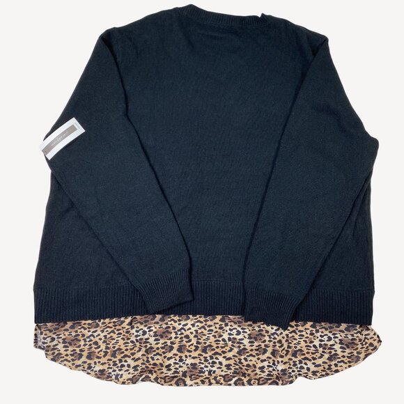 Peace & Pearls Womens Plus Size Black Leopard Print Twofer Sweater Black Size 3X - Picture 2 of 6